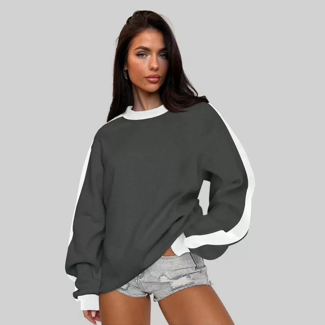 2024 Spring Autumn Women's Sweatshirt Lady's Contrasst O-neck Long Sleeve Tops Female Oversize Hoodie Women's Streetwears Tops