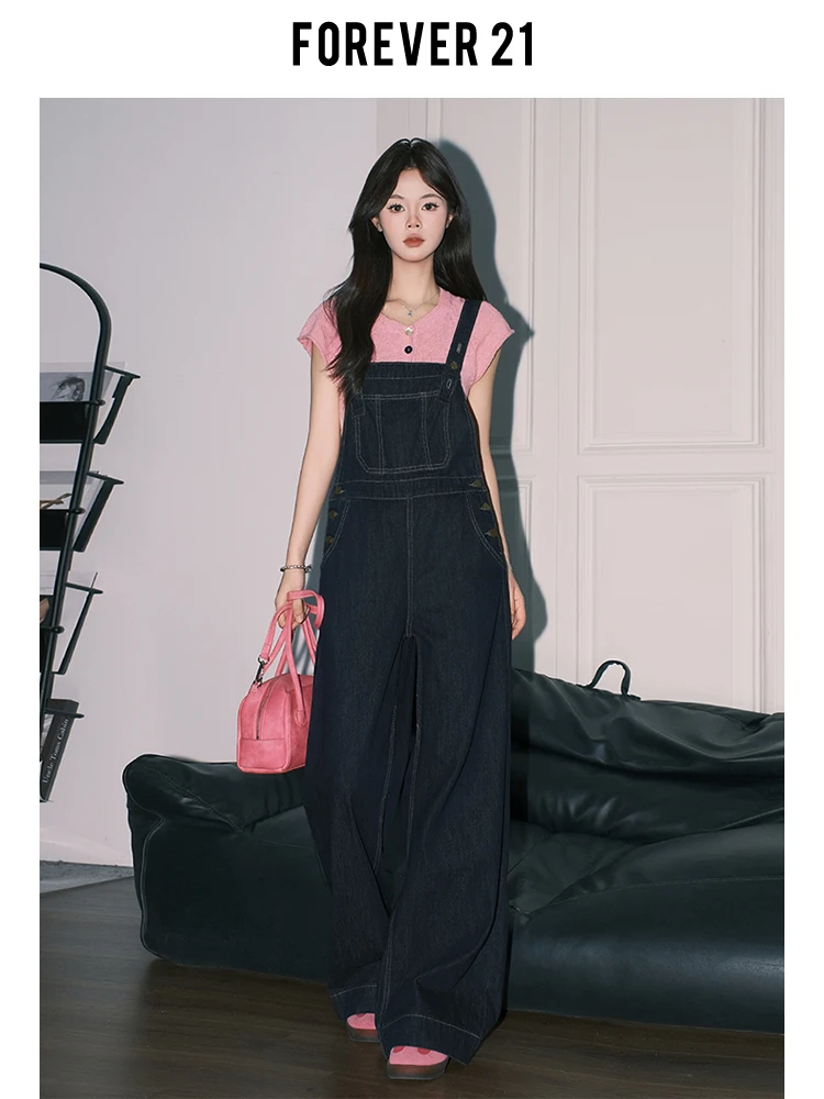 

Forever 2 American Sle High Waist Loose Wide Leg Denim Overalls Women's New Deep Blue Casual Comfortable One-Piece Pants