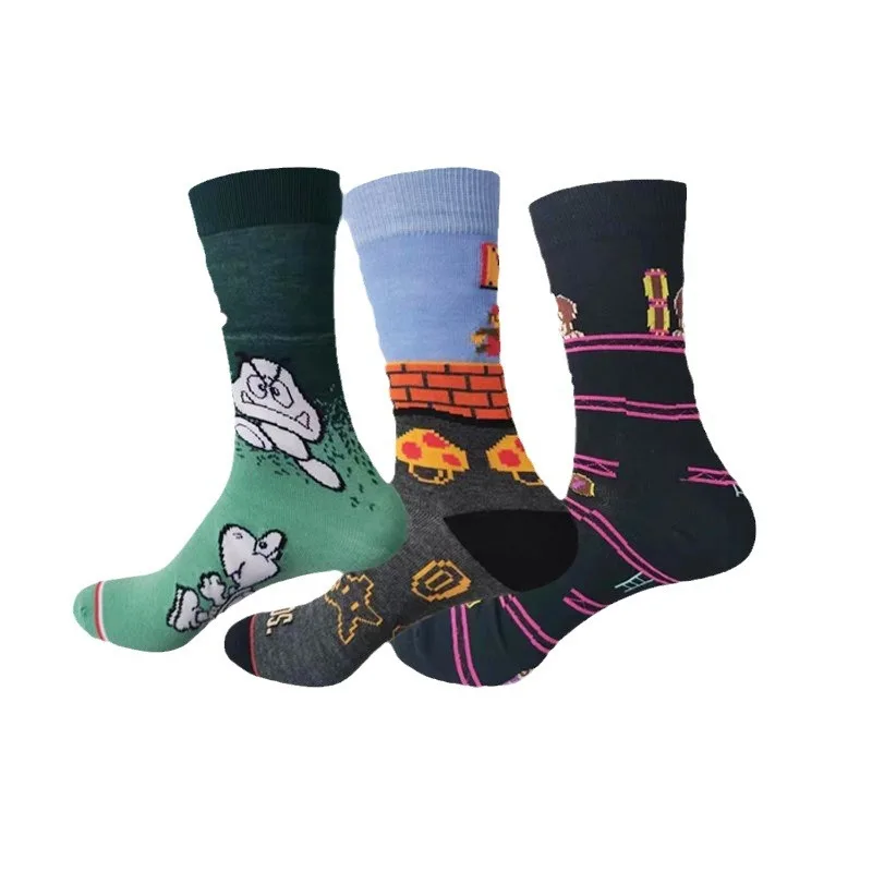 スーパーマリオブラザーズ靴下漫画男性綿靴下ファッション印刷ミッドチューブソックスカジュアル通気性快適スポーツストッキングギフト