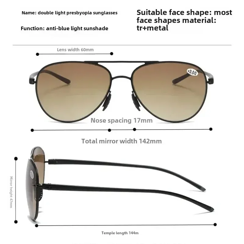 2025 New Distance and Near Bifocal Presbyopia Retro Bifocal Round Frame Reading Glasses Fashionable Large Frame Sunglasses