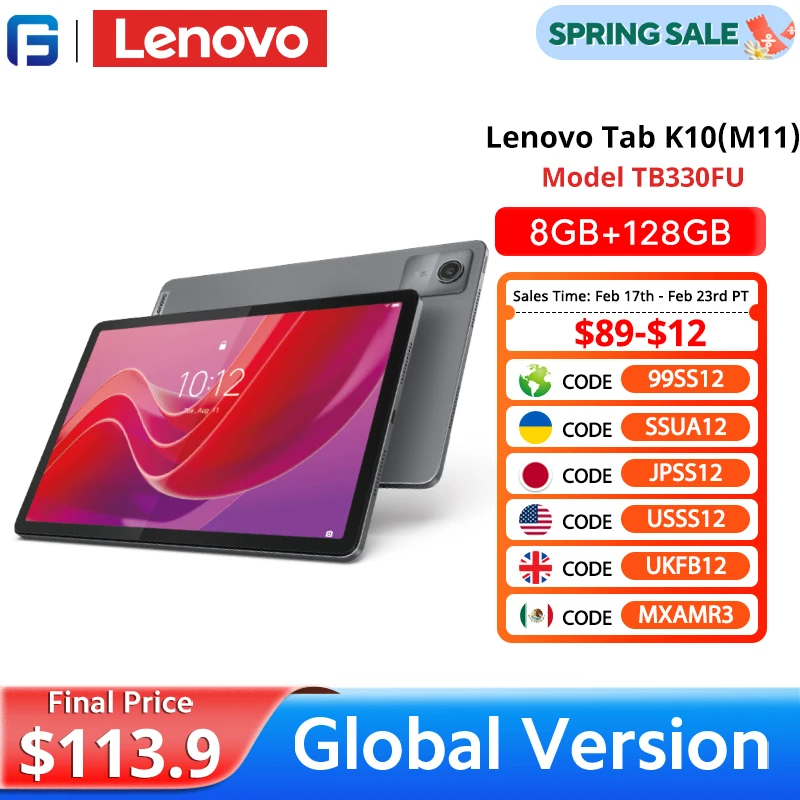 Lenovo Zhaoyang Tab K10 M11 Global Rom 8GB 128GB Wifi TB330FU MTK Helio G88 10.95'' 90Hz Display 7040mAh Android 13 Table