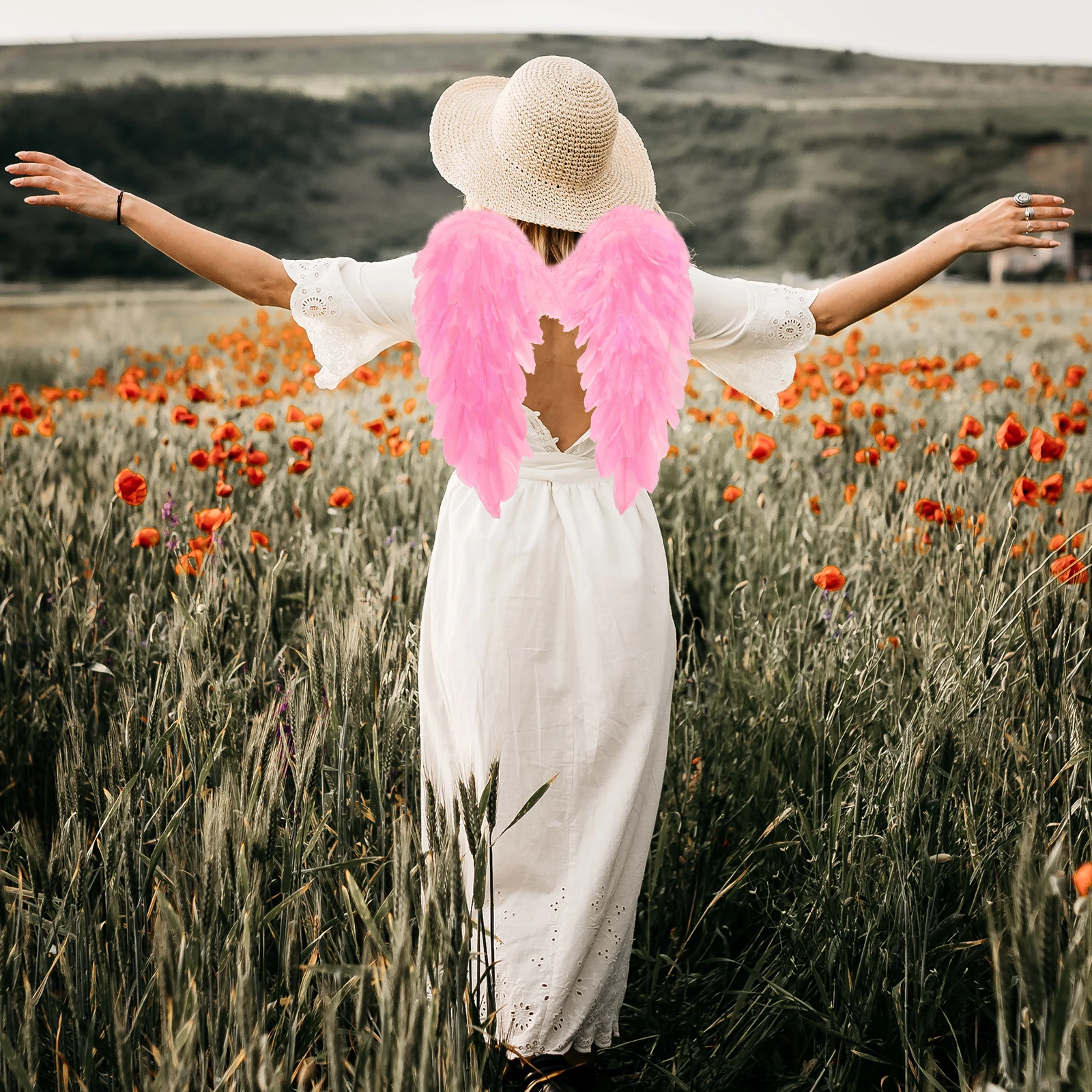 

45x45cm Pink Plume Wing Prop for Child Adult Christmas Stage Decor Stylish Wings Safe Comfortable