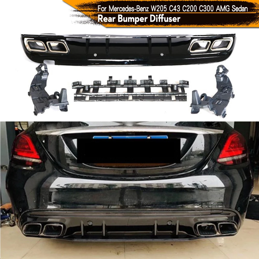 

Car Rear Bumper Diffuser Lip with Exhaust for Mercedes-Benz C-Class W205 C200 C250 C300 C350 C400 C43 AMG Sport 4-Door 2014UP