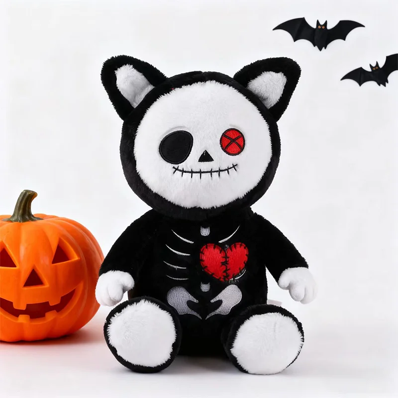 

25CM Creative Halloween Horror Sitting Posture White-Faced Cartoon Heart-Shaped Skeleton Rabbit Plush Toys Kids Gifts For Party