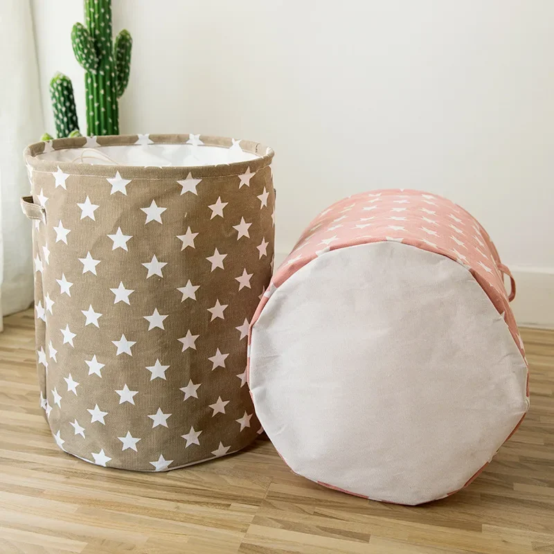 Foldable Star Laundry Basket for Toys Cotton Linen Storage Bucket Bag Collapsible Household Dirty Clothes Organizer 35*45cm