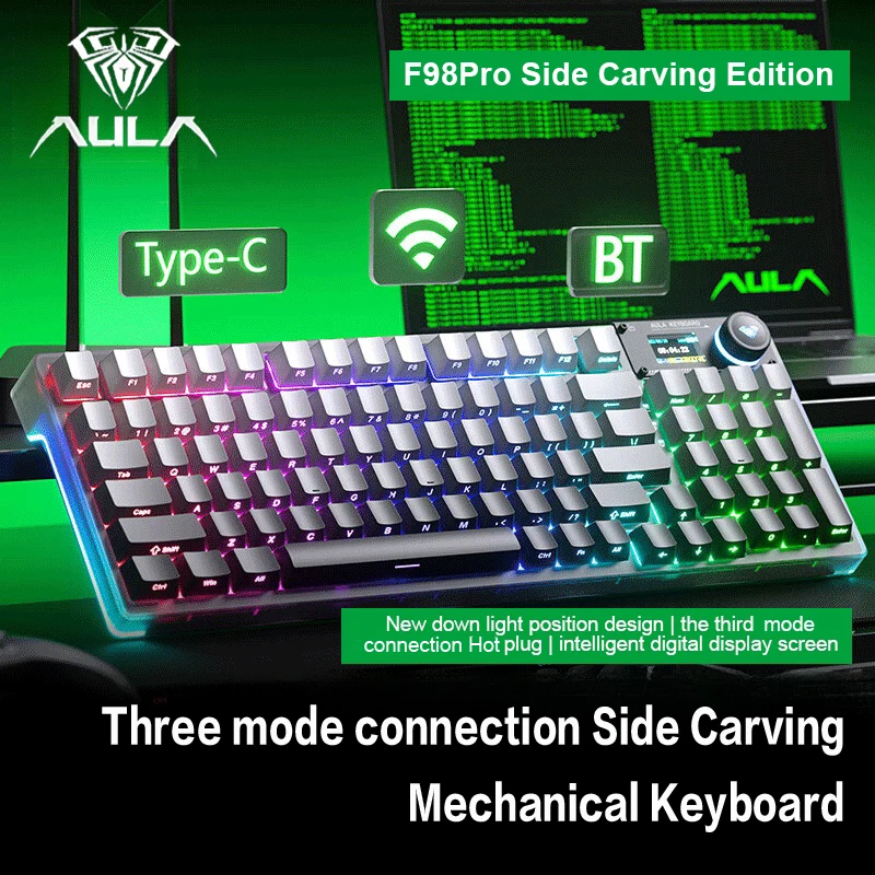 

AULA F98Pro Side-engraved mechanical keyboard Hot-swappable RGB lighting effect Games and office