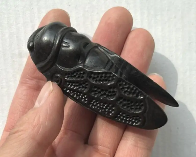 

Ebony Wood Carved Cicada Statue Collection Hand Toy Decor