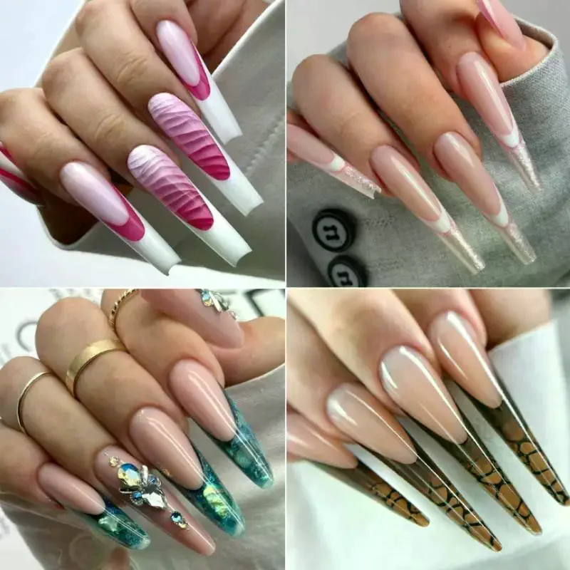 Transparante volledige dekking verlenging valse nageltips - UV-gellak gebeeldhouwde mal druk op nagels voor salon- en doe-het-zelf-manicuregereedschap