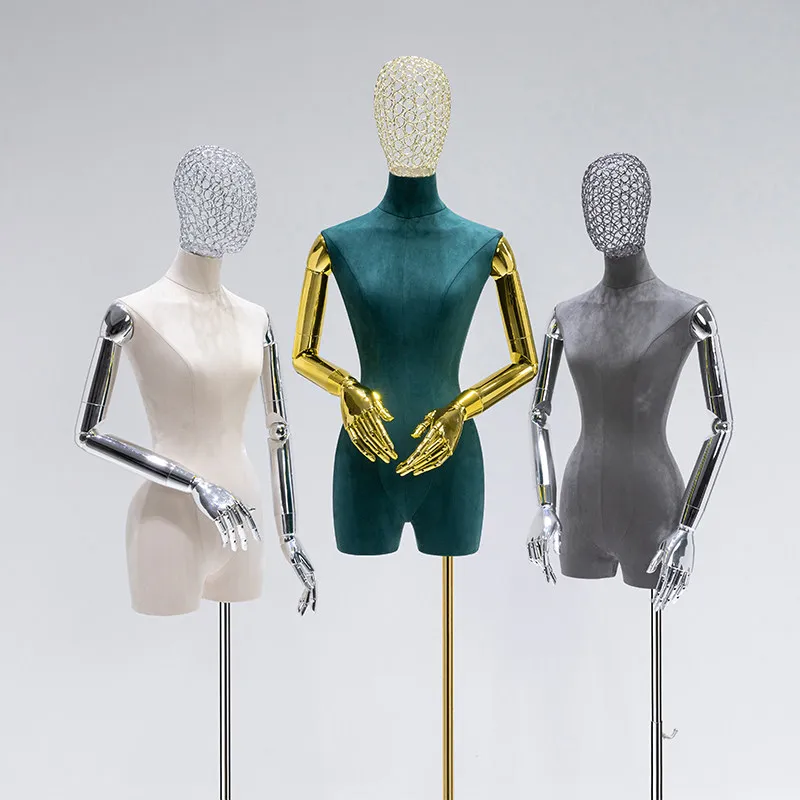 High-end suede model props women's hollow head half body dummy table women's clothing store window display display rack whole