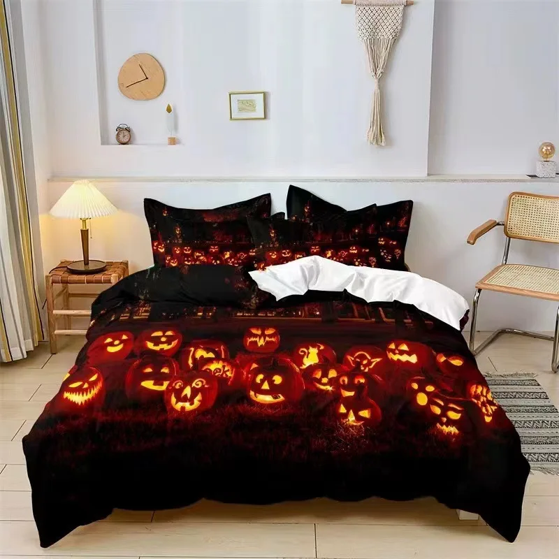 

Horro Evil Pumpkin Комплект постельного белья с 3D принтом Уютный мягкий пододеяльник King Queen Twin Size Подарок на Хэллоуин для детей и взрослых Украшение спальни