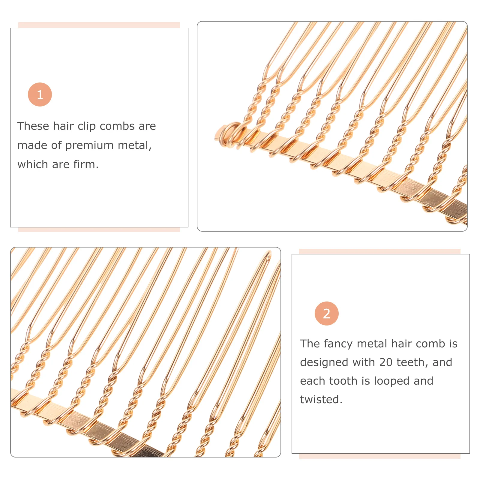 

12pcs Hair Comb Set 20 Teeth Metal Wire Slide Hairclip Bridal Women Hair Accessories Golden White Durable Rust Resistant Smooth