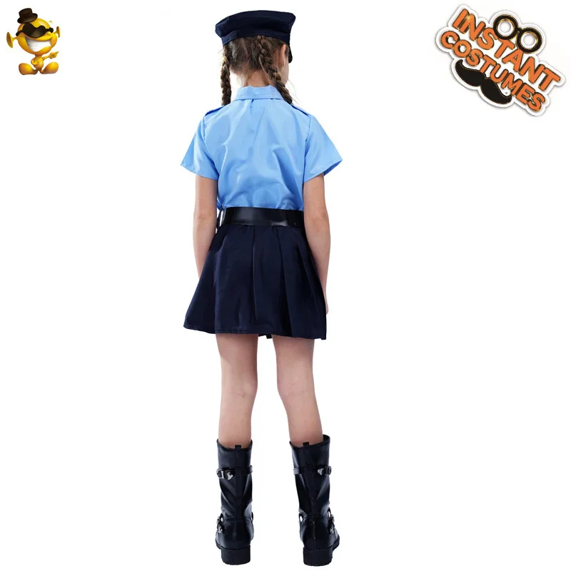 Children's Halloween CostumecosplayCute Police Uniform Girls' Slim-Fit One-Piece Long Sleeves Police Dress