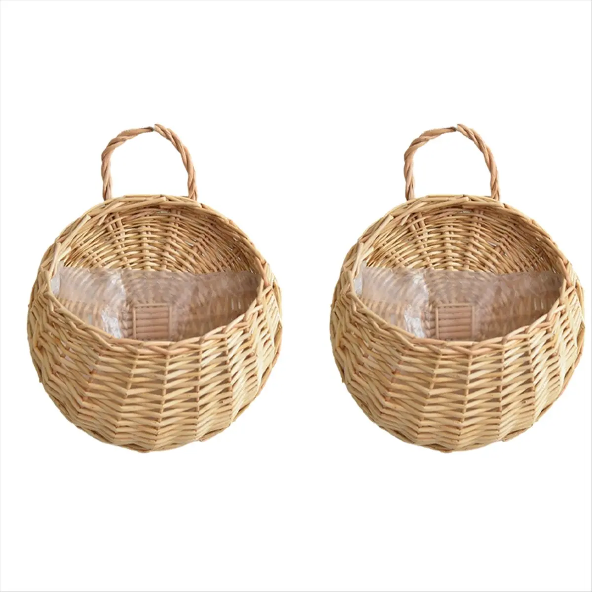 【ABFS】Wall Mounted Natural Wicker Flower Basket Flower Pot, Rattan Vase Basket,Yellow