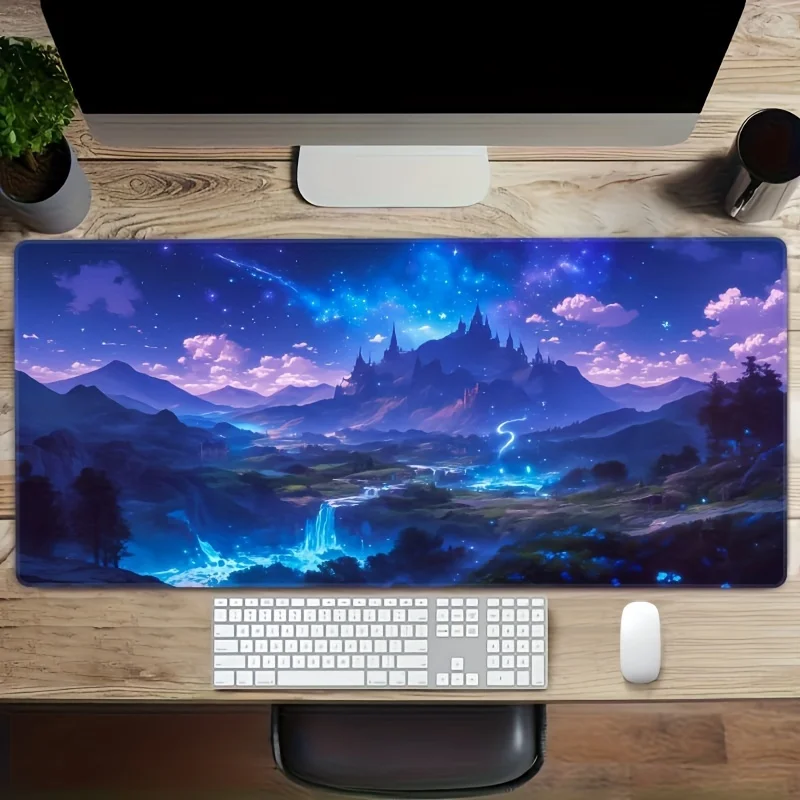 Fantasy Castle Night Sky Extended Gaming Mouse Pad Large Non-slip Rubber Desk Mat for Work Play