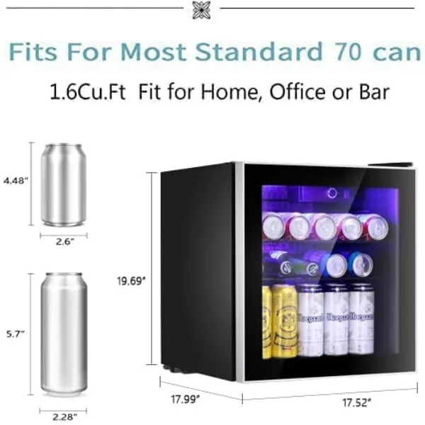 Antarctic Star Mini Fridge Cooler 60 Can Beverage Refrigerator Glass Door for Beer Soda Wine Small Drink Dispenser Clear Front
