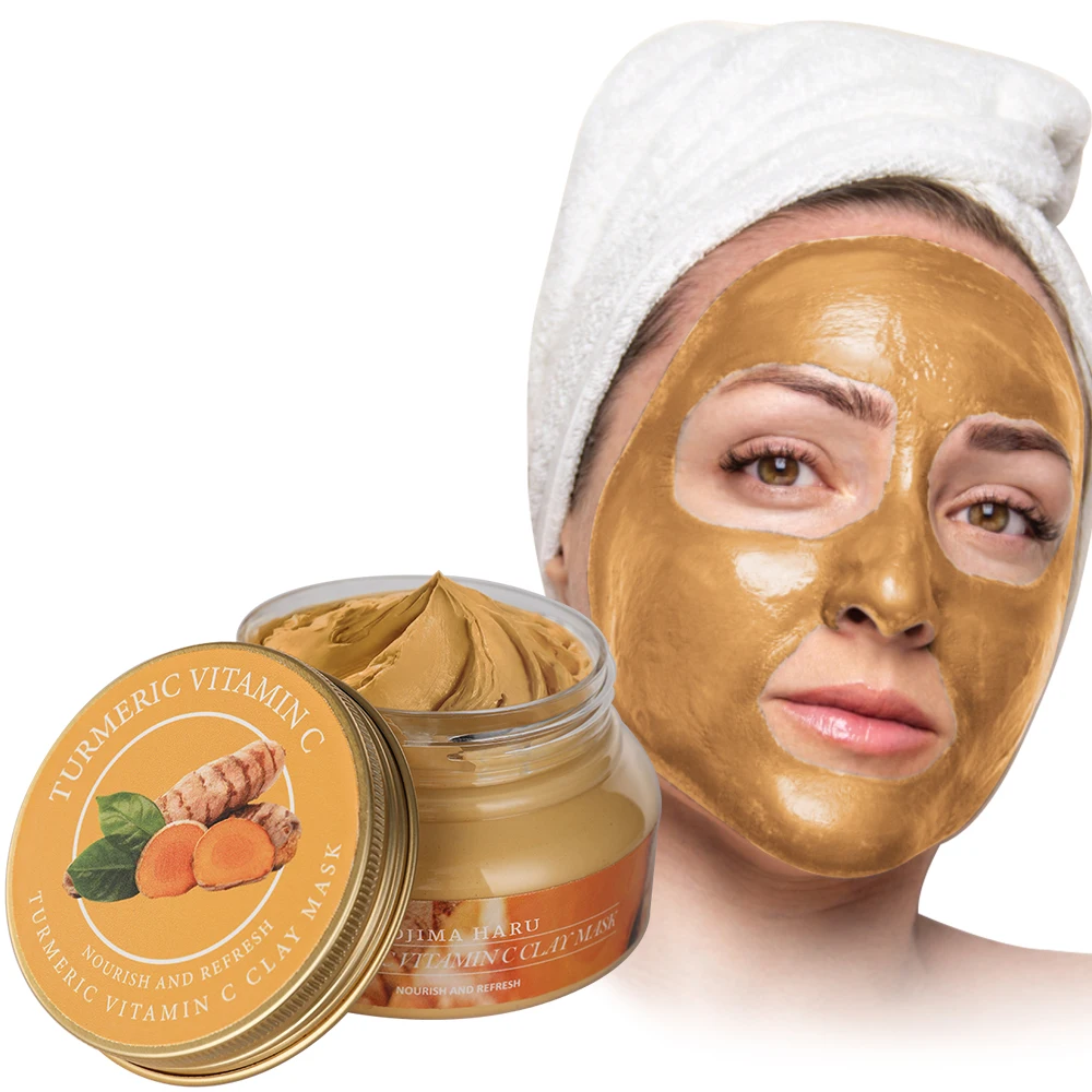 200g Turmeric Vitamin C Clay Mask Blackhead Cleansing Healing Clay Mud Mask Deep Clean Pore Improve Skin Acne Scars Facial Mask