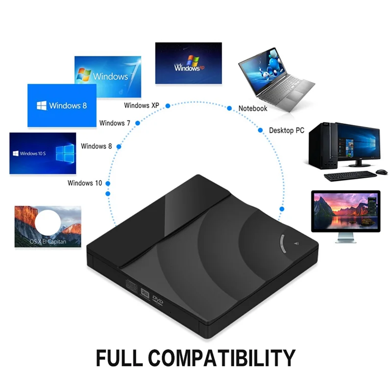 مشغل محرك الأقراص الضوئية الخارجي المحمول من النوع C USB 3.0 CD/DVD RW لأجهزة الكمبيوتر المحمول مع مفتاح اللمس