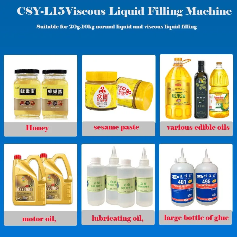 CSY-L15 fluxo que pesa o tipo totalmente automático que dispensa a máquina de enchimento mel molho de gergelim comestível óleo cola líquido viscoso