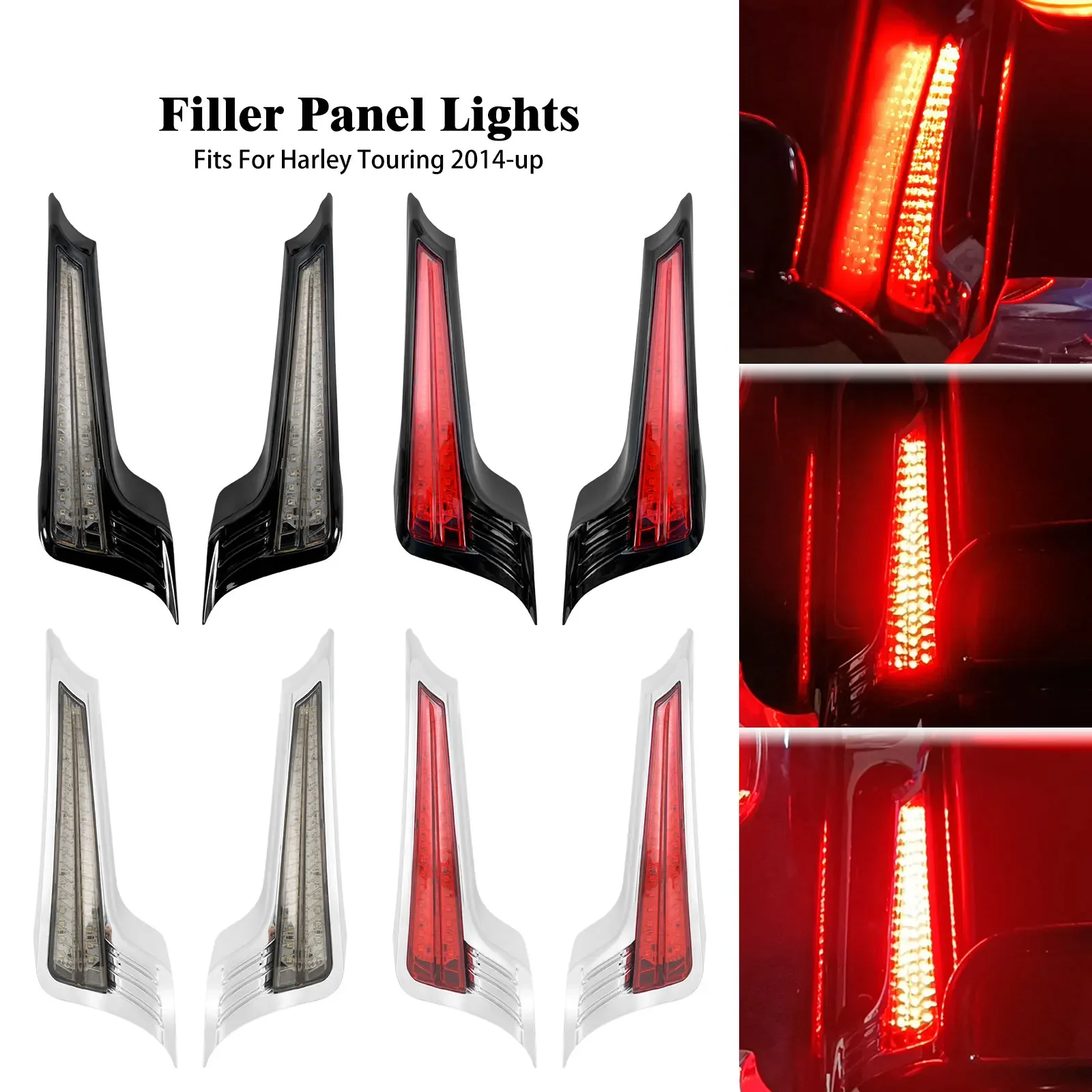 Motorcycle Rear Fender Lamp LED Filler Panel Turn Signal Brake Light Black Chrome For Harley Touring Road Glide FLHR 2014-2023