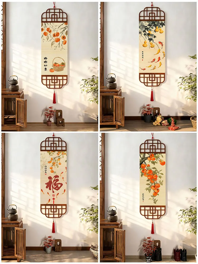 New Chinese Style Wall Hanging Painting Nine Fish Diagram Living Room Background Wall Entrance Painting Tea Room Zen Scroll B...