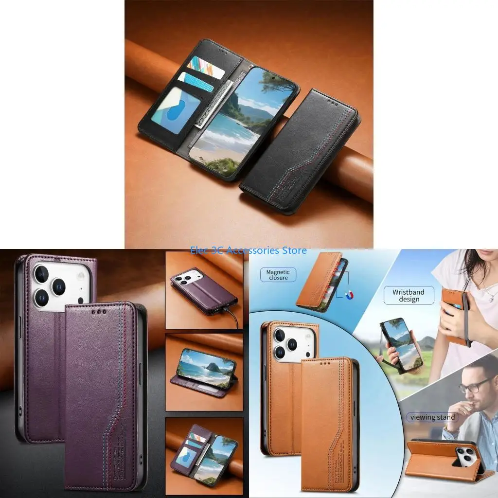 Y51A Premium Phone Wallet Case Sleeve Business Design TPU Closure Card Storage Slot And Video Stand Function