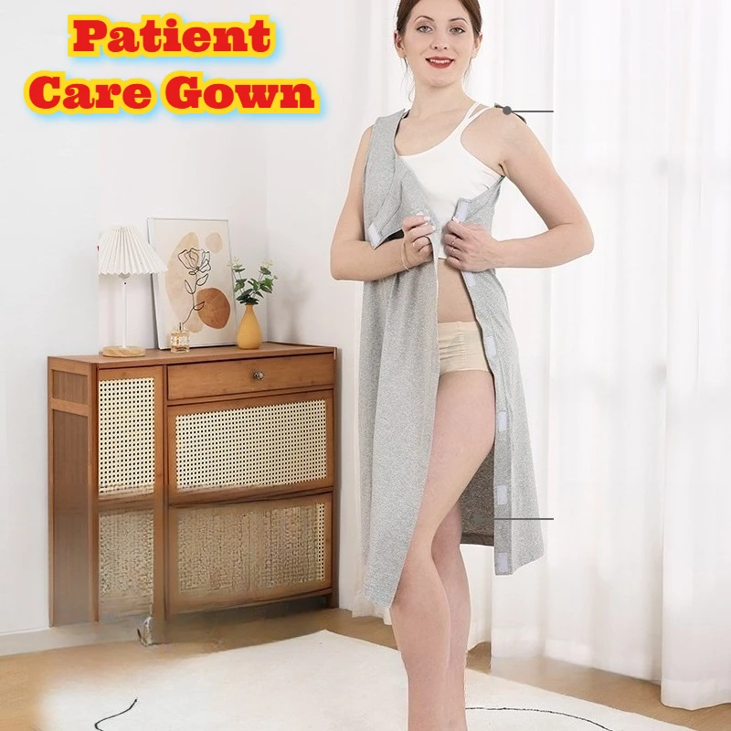 Easy Open Front Wearable Sleeveless Vest Bedridden Elderly Clothing Patient Care Apparel Adjustable Shoulder Garment Seniors