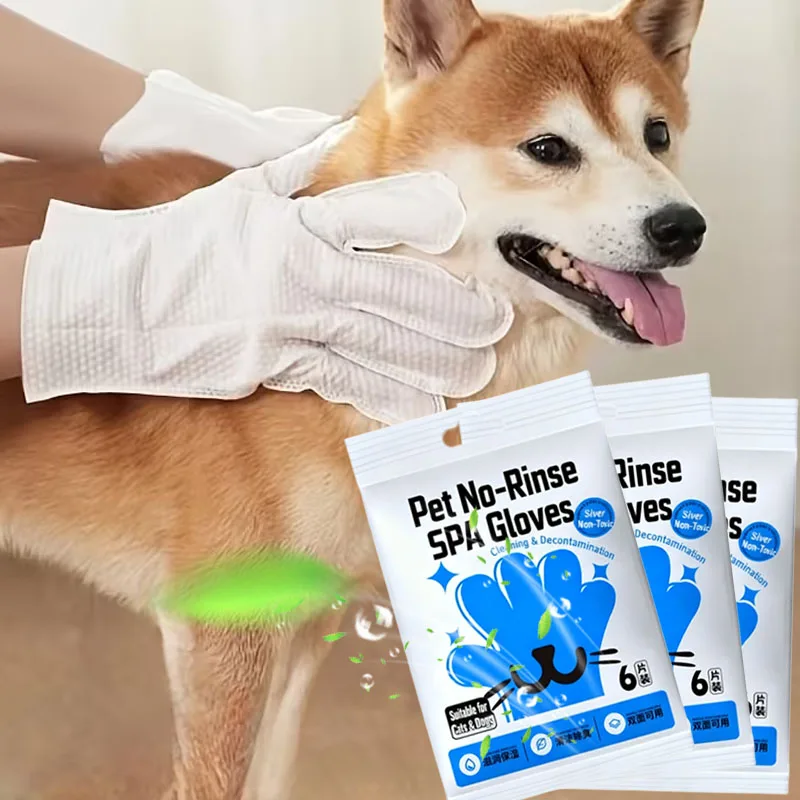 60pcs Cat Dog Disposable Glove Towels Pet Wash Free Glove No Rinse Washing Gloves Towels Deodorizing Dry Cleaning Wet Towels