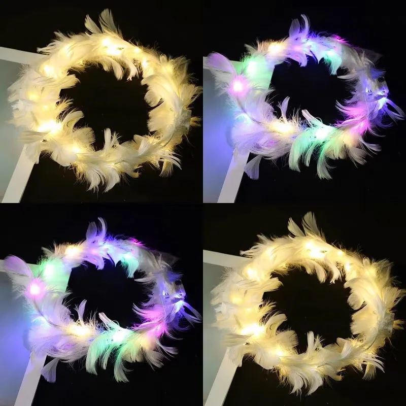 Shine Hair Clasp Shining Angel Goose Feather Flower Wreath Feather Glittering Headwear Fashion Toy party birthday holiday decora