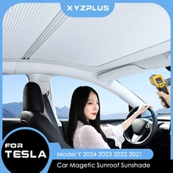 For Tesla Model Y 2023 Magnetic Sunshade Sunroof Model y 2022 Retractable Sunshade Sun Visor Cooling Cover Interior Modification