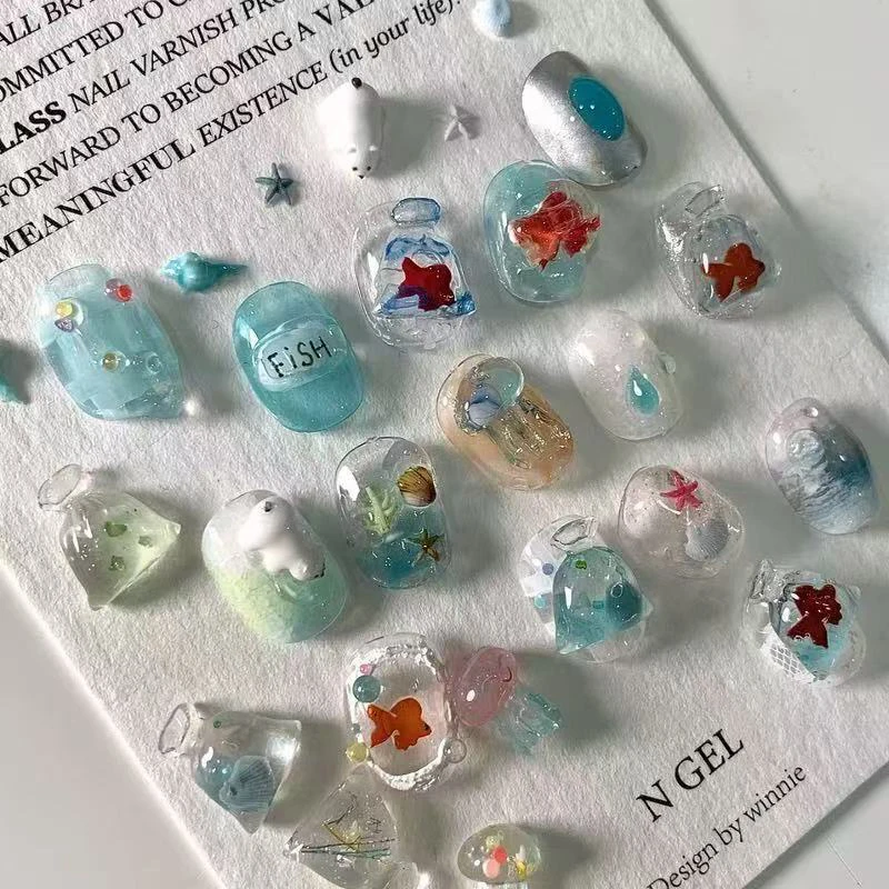 1 Uds. Concha de mar estrella de mar pez dorado medusas pez molde de silicona 3D para uñas medusas de mar de verano DIY molde de silicona para decoración de uñas