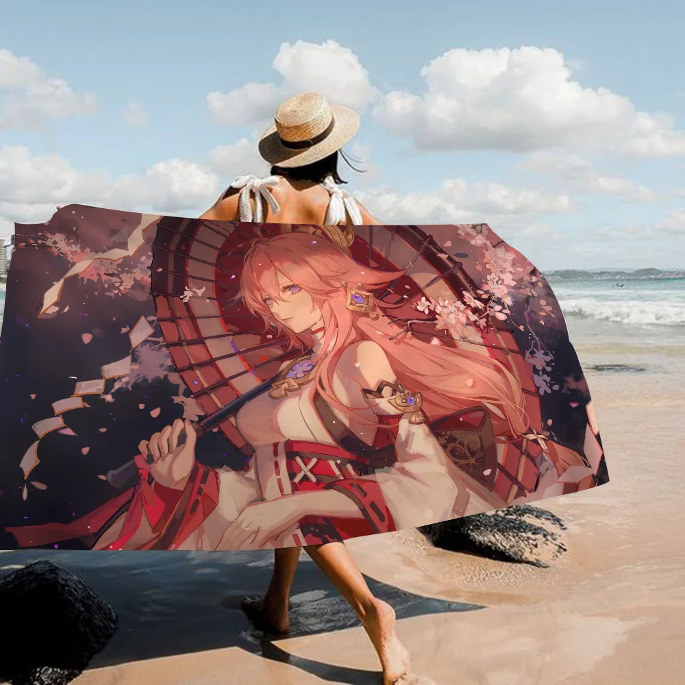 Yae Miko Genshin Impact Big Microfiber Beach Towels Quick Dry Towel Sand Beach Towels Pool Towel for Travel Swim Pool Yoga