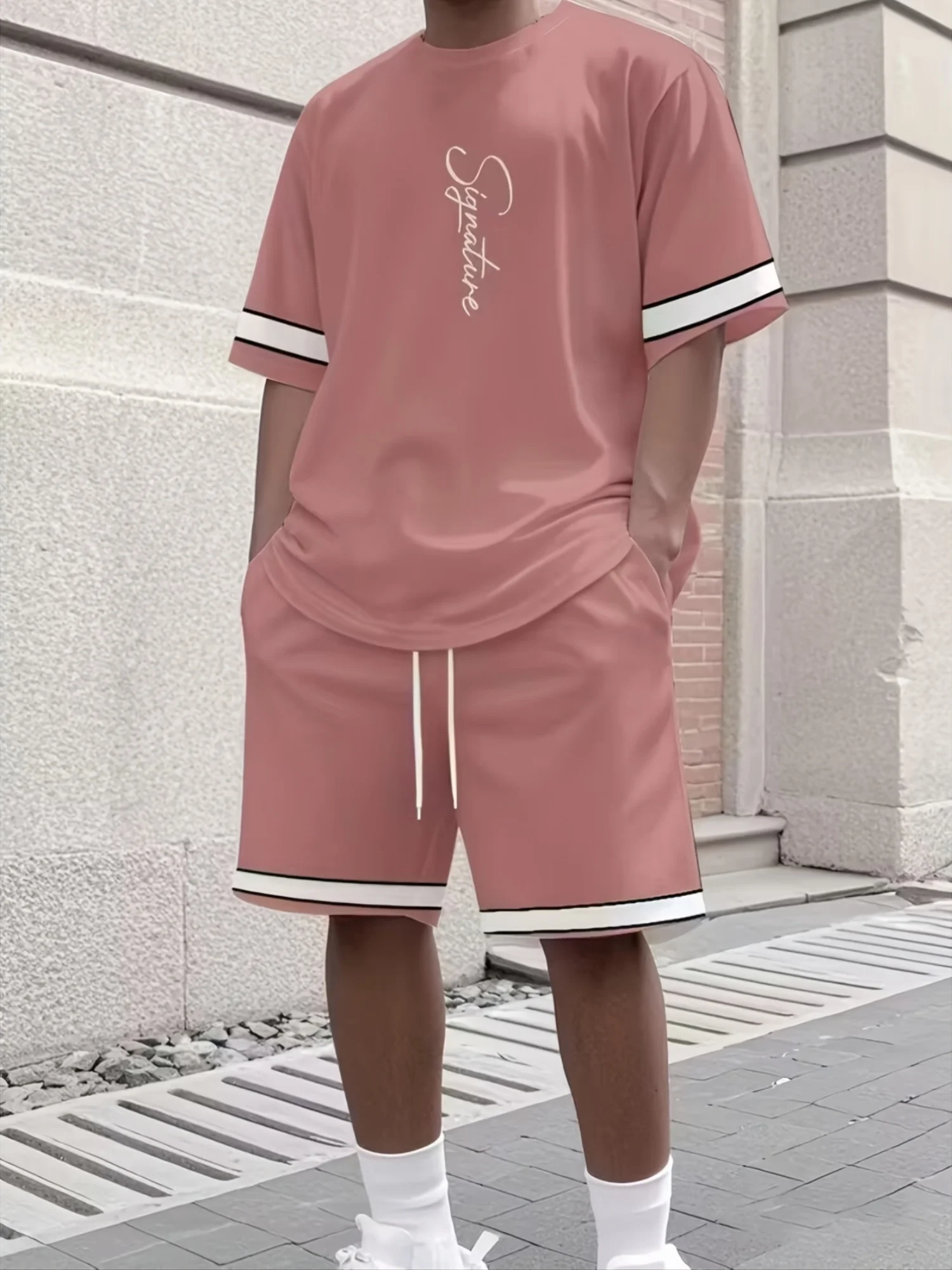 

2026 Summer New Men's Short-Sleeved Set with 3D Letter Pattern Print for Street Casual Fashion with Breathable Design