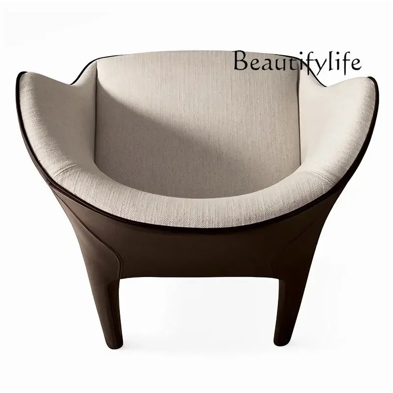 A Italian Minimalist Dining Chair Light Luxury Designer Simple Leather Cloth Back Cotton And Linen Armchair Dining Table Chair