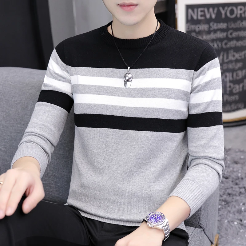 

Men's Autumn Winter Round Neck Contrasting Pullover Long Sleeve Sweater Knitted Casual Undershirt Fashion Office Lady Tops