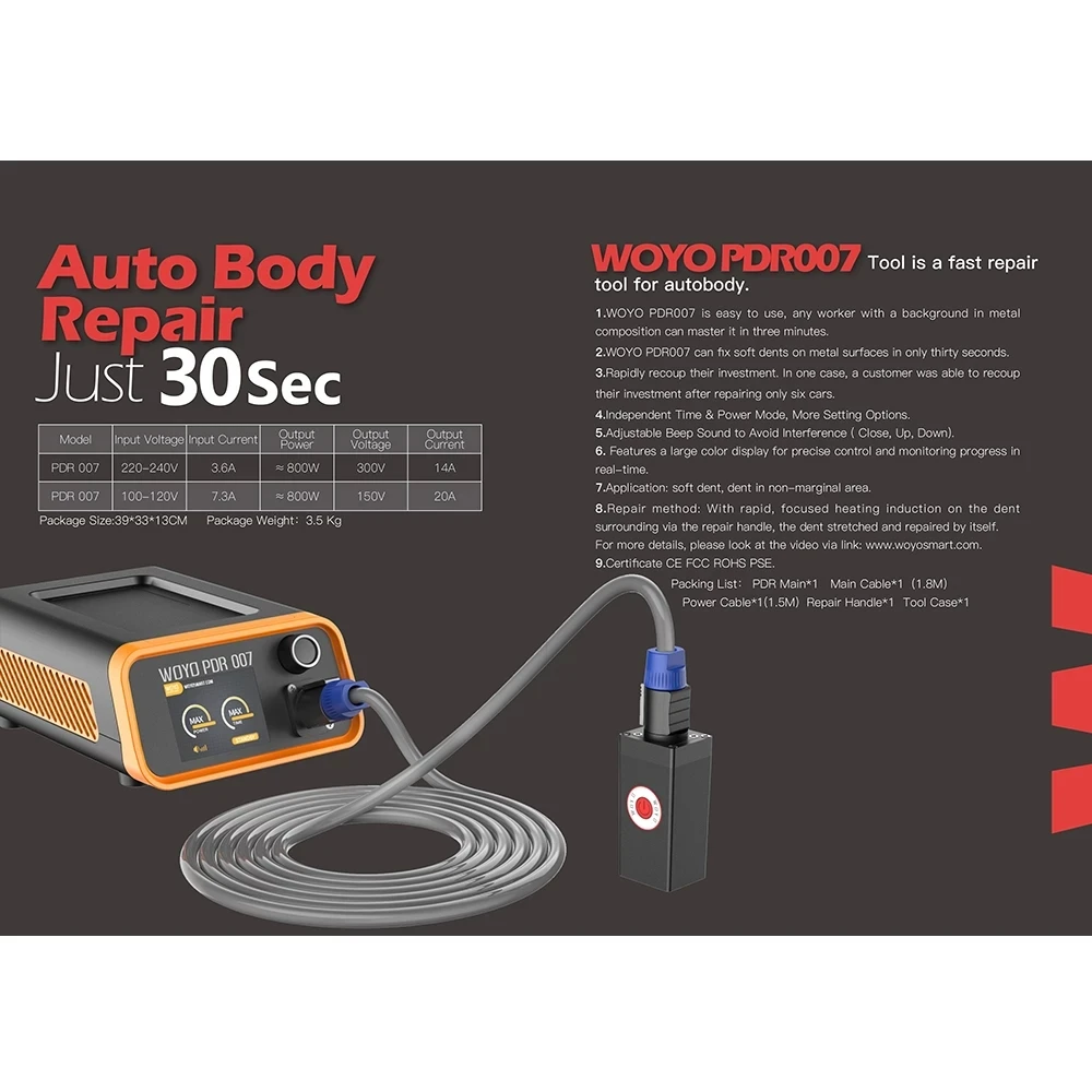 Newest WOYO PDR 007 PDR007  Electromagnetic Dent Repair Instrument for Aluminum Body New Damage-free Paint Dent Repair Machine view 4