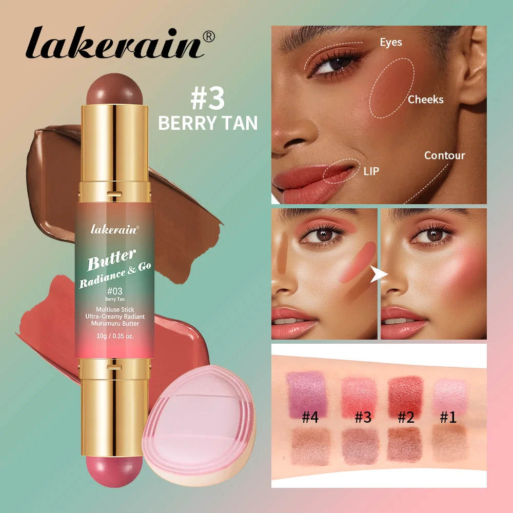2-in-1 Multifunktions-Stift, doppelseitiger Bronzer und Rouge für Wangen, Augen, Lippen, langanhaltend, matt, glänzend, Make-up-Konturierstift
