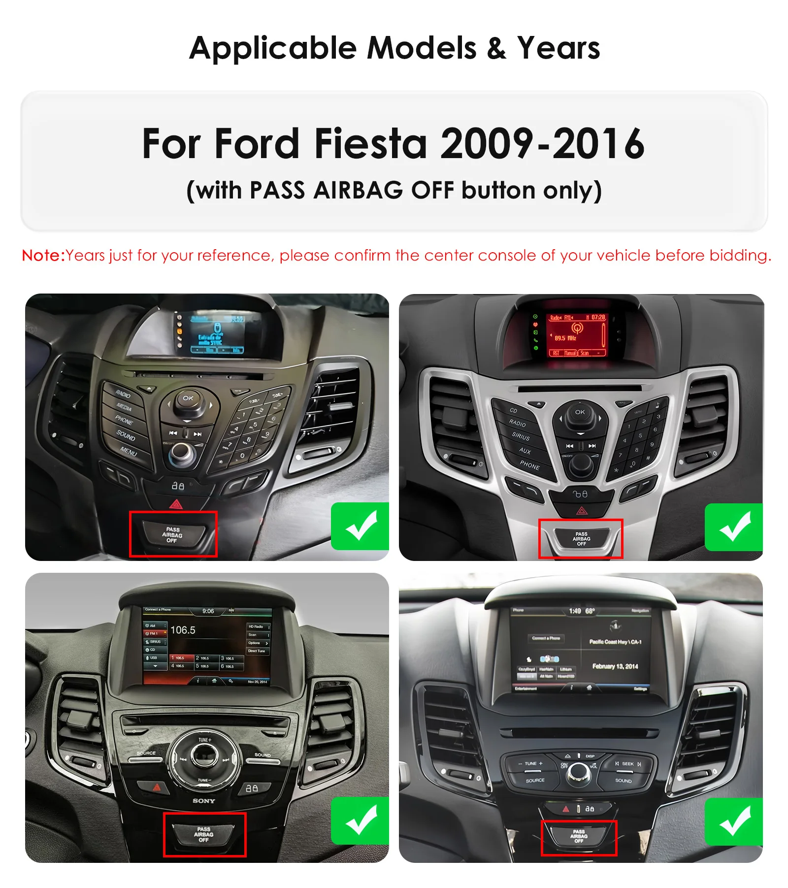 9.7' Android 14 Radio Car Multimedia 2Din Wireless Carplay Android Auto 4G For Ford Fiesta 2009-2016 With PASS AIRBAG OFF Button