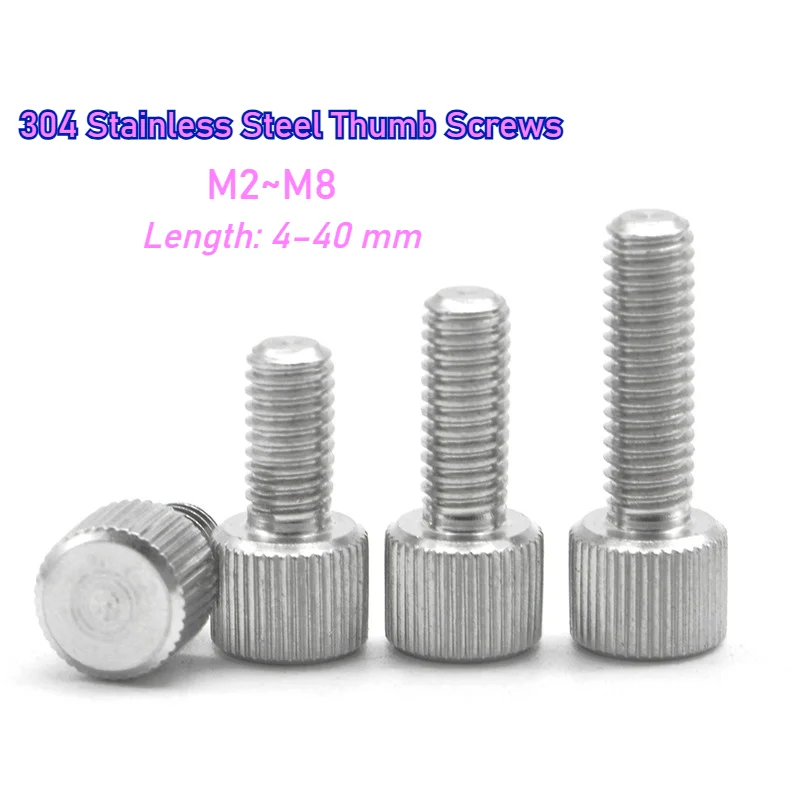 304 Stainless Steel Thumb Screws M2 M2.5 M3 M4 M5 M6 M8 Round Head Knurled Head Manual Adjustment Screw Thumb Bolt