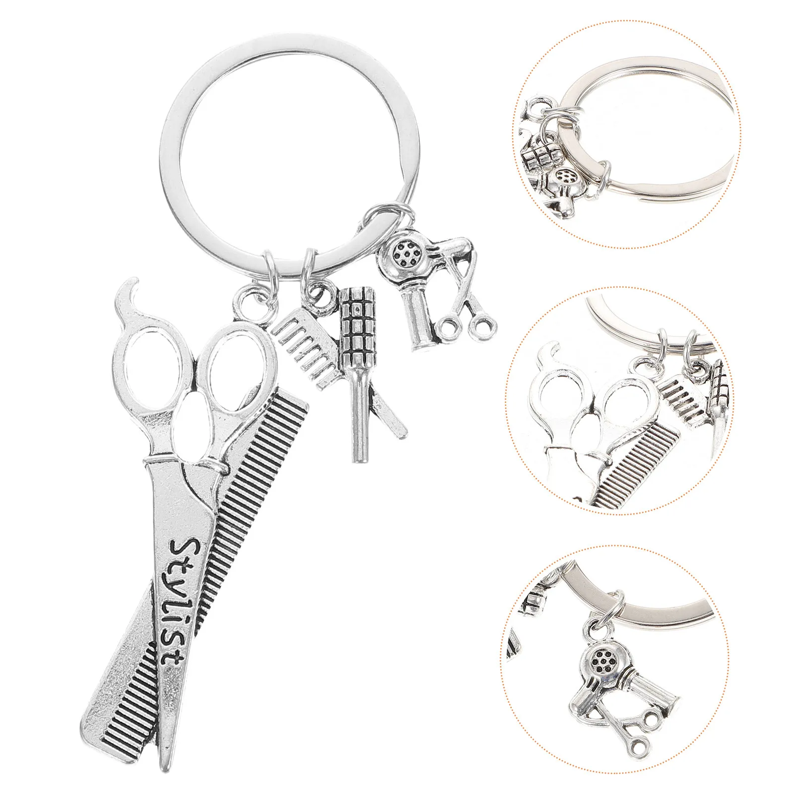 1Pcs Hairdresser Keychain Premium Metal Hair Dryer Scissors Comb Pendant Fashionable Bag Phone Keychain Decor Graduation