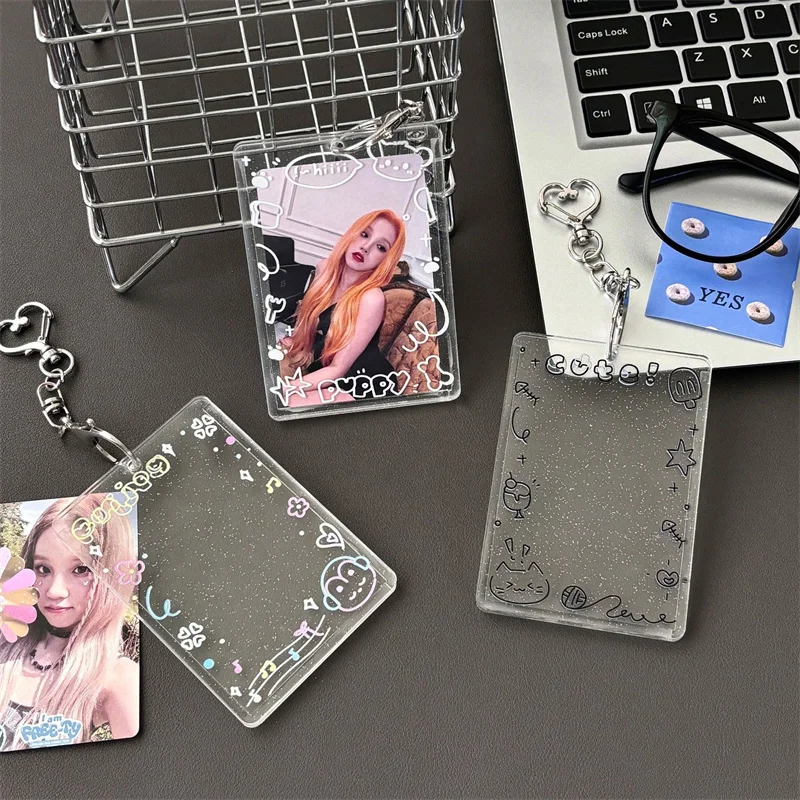 3 Inch Kpop Graffiti Simple Transparent Glitter Card Holder Postcard Collector Card Lomo Card Protector Photo Card Album Photo