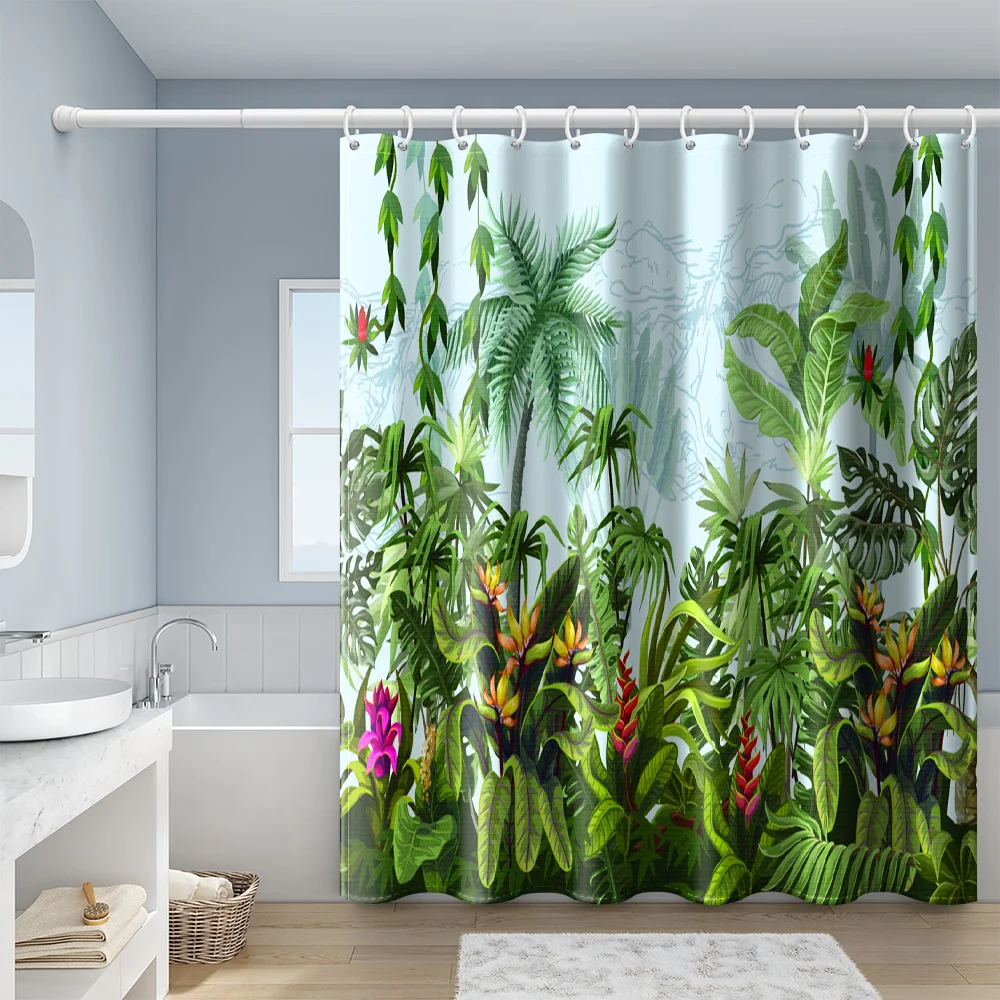 Tropical Rainforest Flowers Shower Curtains Boho Bathroom Curtain Frabic Waterproof Polyester Bath Curtain With Hooks