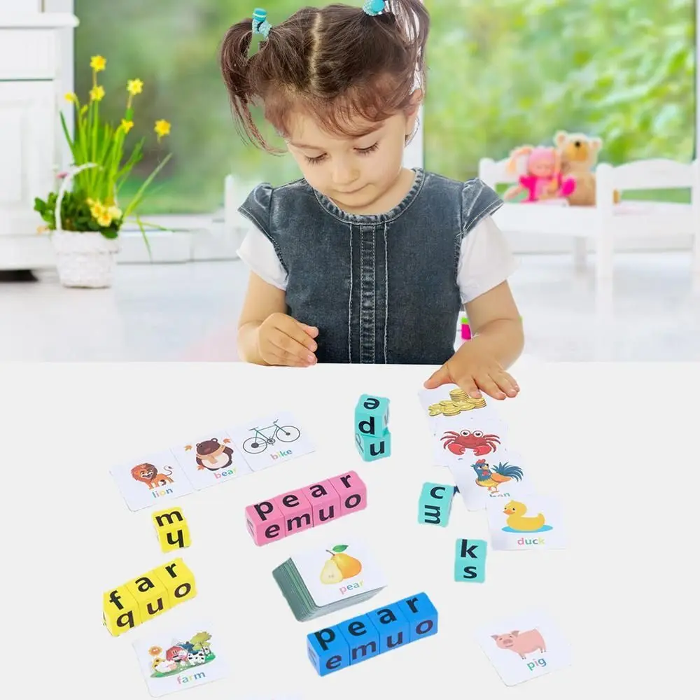 Game Literacy Flashcards Flash Cards Wooden Puzzle Game English Words Card Alphabet Spelling Game Letter Spelling Block