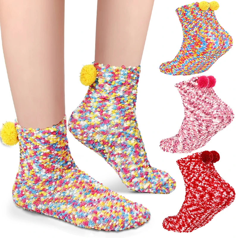 

4-Pairs Soft Fuzzy Socks Women Cute Warm Plush Socks Cozy House Slipper Socks Gift Colorful