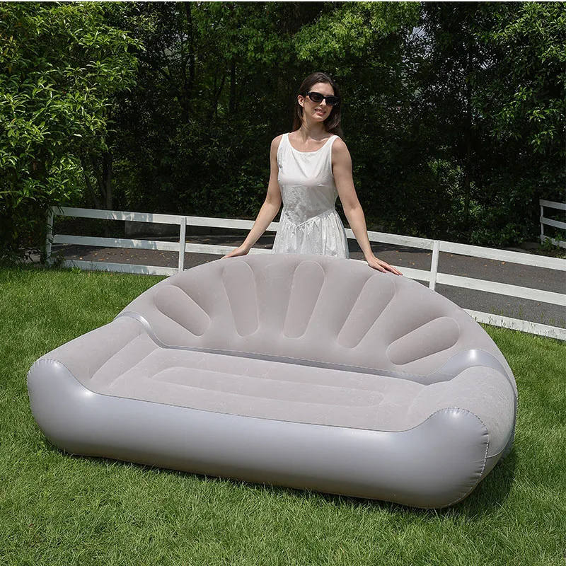 Fan Shaped Inflatable Sofa 2 Person Flocked Air Couch Outdoor Inflatable Lounge Chair Sofa Bed for Camping Poolside Home Rest - view 3