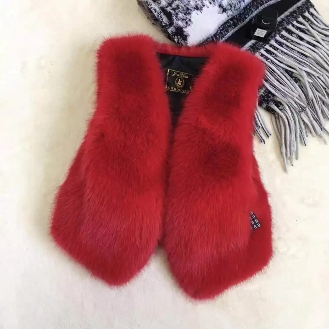 Festive Artificial Fox Fur Women's Short Vest Soft Plush Sleeveless Overcoat Female Tops Coat Christmas Gifts