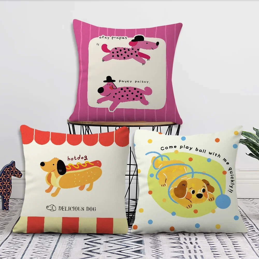 Soft Pillow Case for Sofa Living Room Colorful Home Office Cartoon Decor Protective Dog Cute Covers Puppy Without Pillow-Insert
