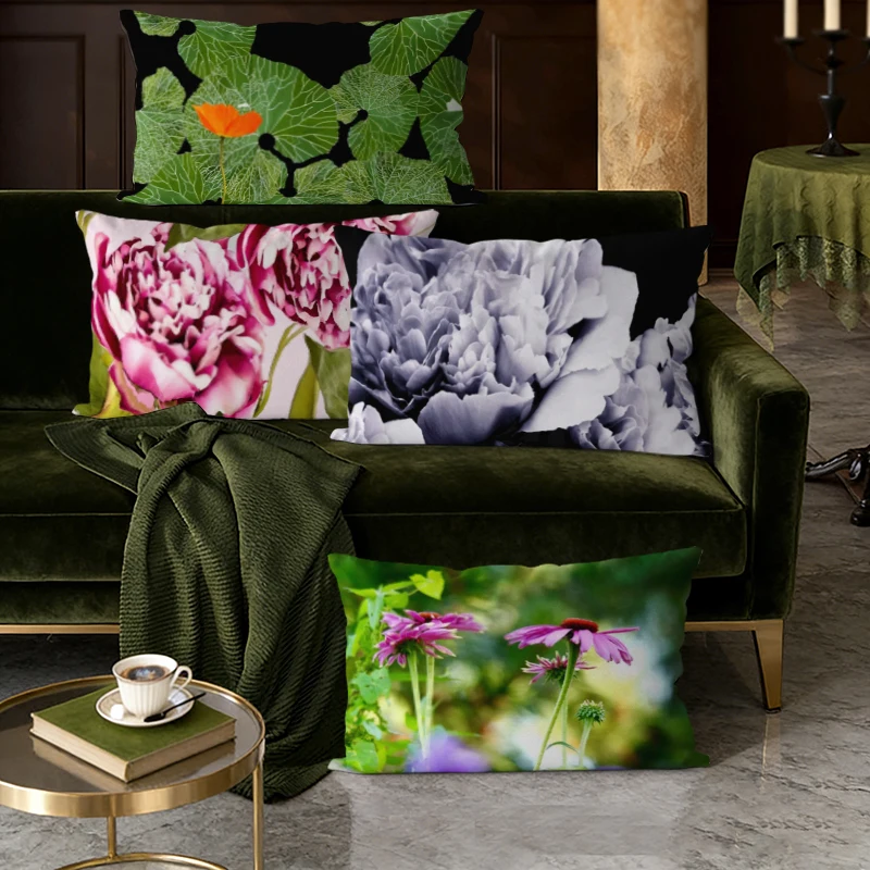 Floral Print Rectangular Pillow Covers Suitable For Sofa Bedroom Car Pillow Cover Cushion Rectangular Back Cushion