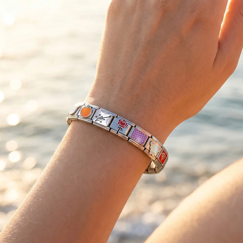 Emaille-Teddybär-Anhänger mit Tiermuster, Cartoon-Geschenk, italienischer Charm-Anhänger, passend für 9mm Armbänder, DIY-Schmuck aus Edelstahl für Damen und Herren – Detail 5