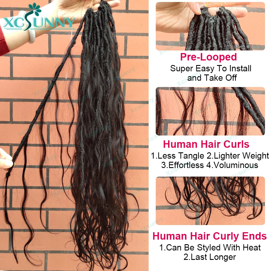 Crochet Boho Locs With Human Hair Curls Pre Looped Crochet Hair Human Hair Body Wave Ends For Black Women Synthetic Locs