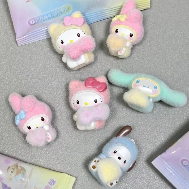 

100% Genuine Sanrio Characters Fluffy Mini Baby Series Cute Beans Flocked Mystery Blind Bag Chibi Hello Kitty Melody Figure Gift